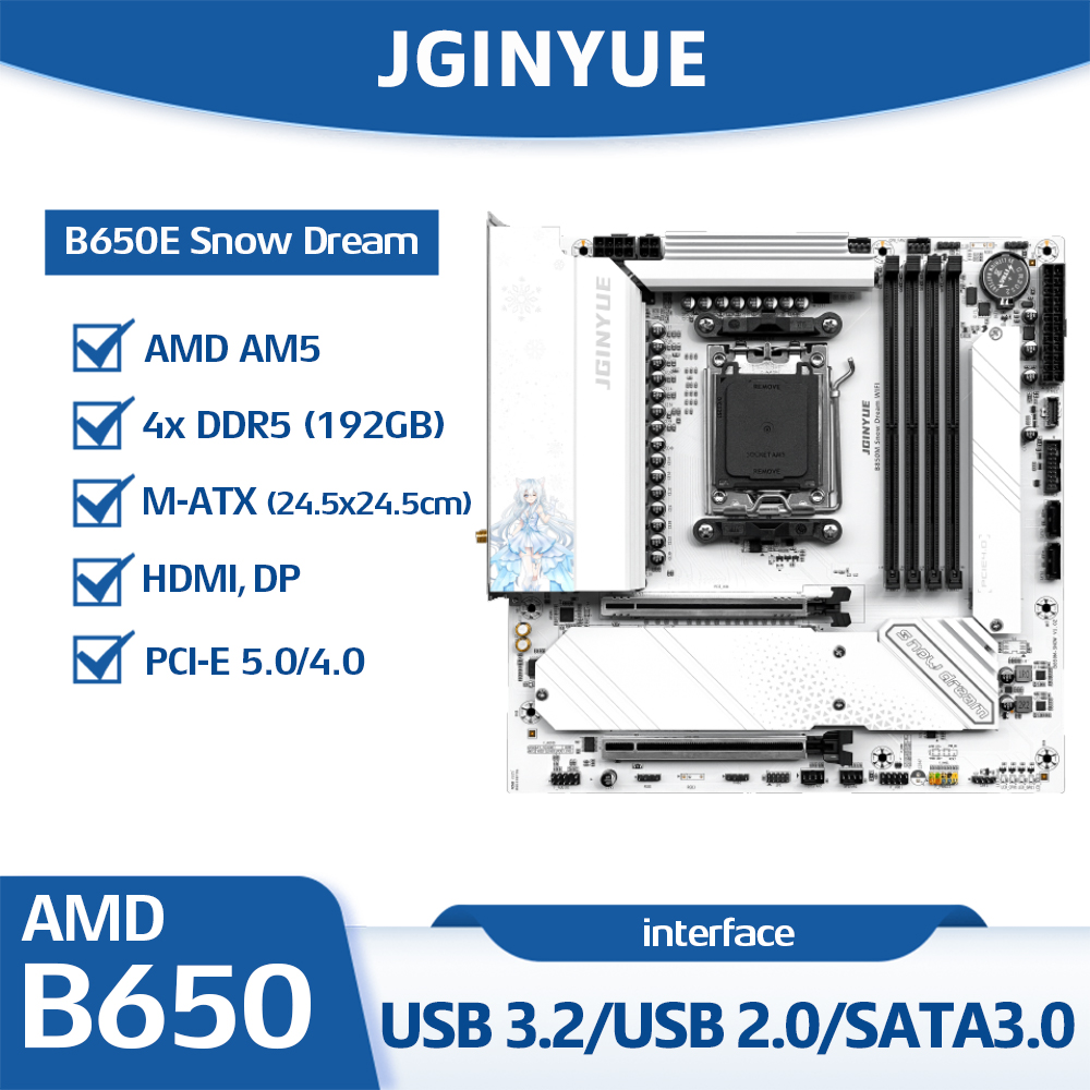 Am5 Micro Atx Pcie 5.0 Motherboard - Материнская плата JGINYUE B650E Snow Dream,